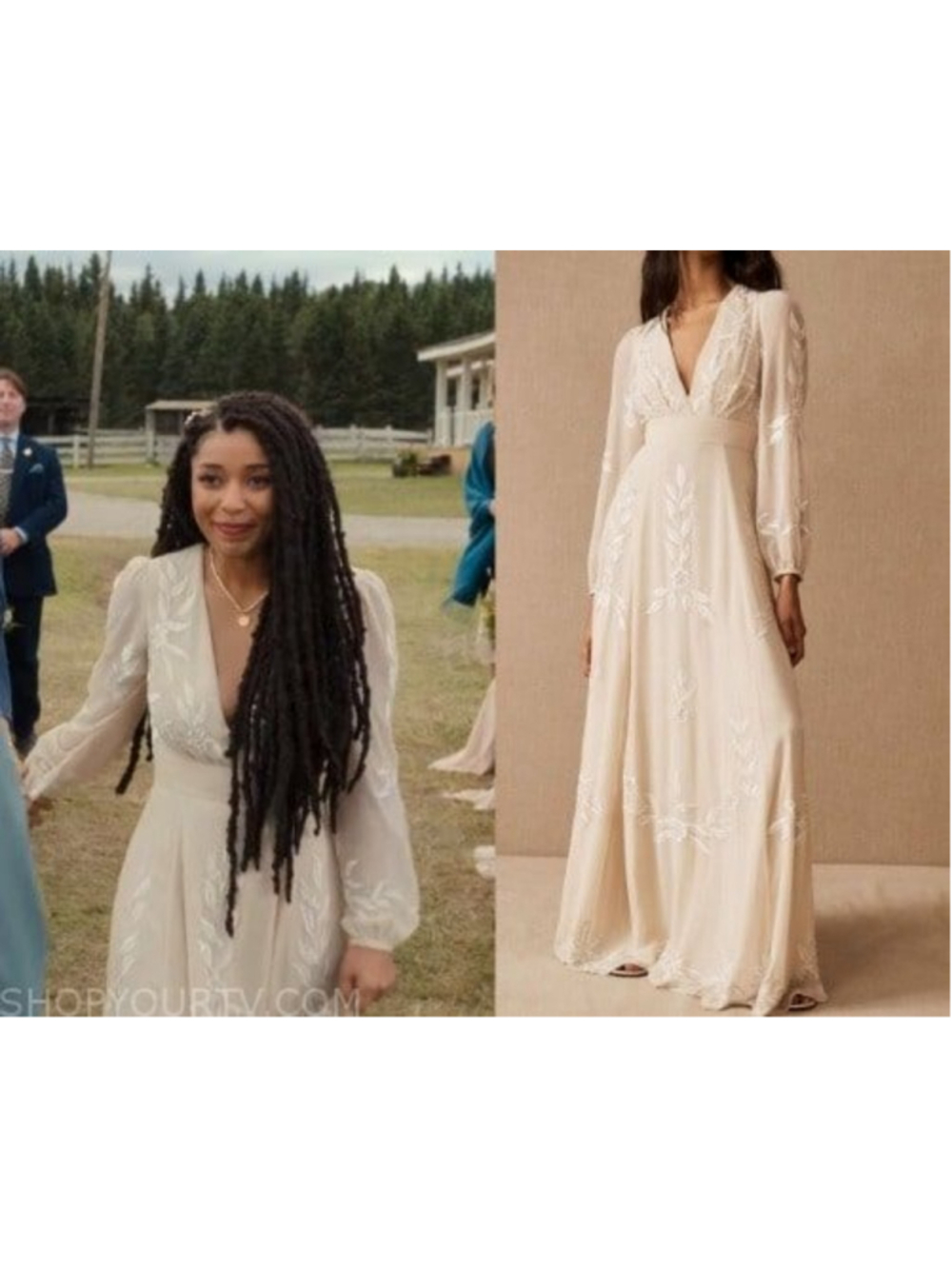 BHLDN Anthropologie Belize Embroidered A-Line Long Sleeve V-Neck Gown Size 2 NWT